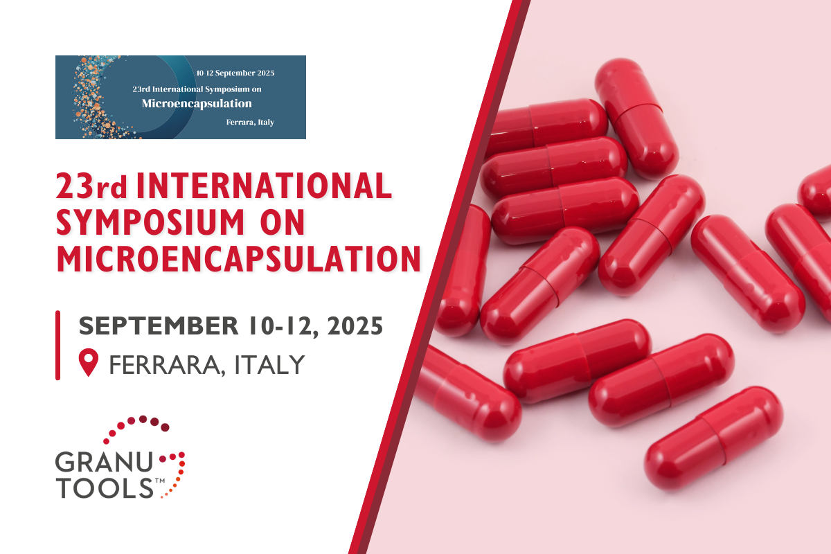 banner of Granutools to share that Granutools will attend 23rd International Symposium on Microencapsulation from September 10 to 12 in Ferrara, Italy